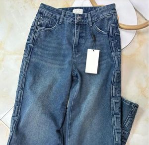 Women Designer Jeans Y2K High Welited ricamato F lettera di denim pantaloni larga gamba pantaloni in denim dritto