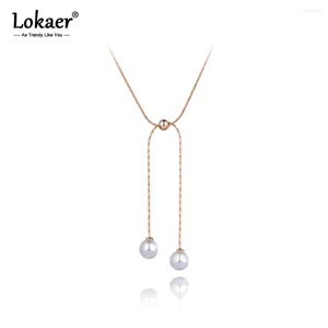 Choker Lokaer Vintage Design Dubbelvit Pearl Charm Pendant Halsband för kvinnor Trendiga Titanium Steel Bohemia Party Halsband N20246