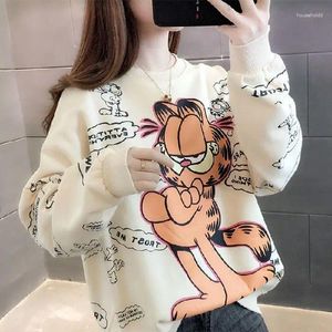 Damen Hoodies Garfield Niedliches Tierpullover Sweatshirt Damen Kawaii Cartoon Katze Grafik Koreanisch Dünn Oversize Top Trendch 90er Jahre Harajuku