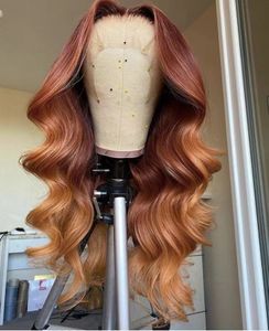 Honung Blond och ingefära belyser mänskligt hår WAVY PERIG HD Transparent full spetshår peruk 360 13x4 LaceFront Wig Pre Plucked 150% gratis frakt