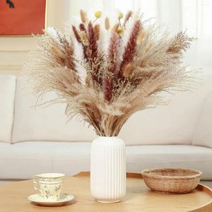 Decorative Flowers 120 Pcs Dried Pampas Grass Bouquet Artificial Flower Arrangements With Vase Boho Dining Table Centerpiece Coffee Home