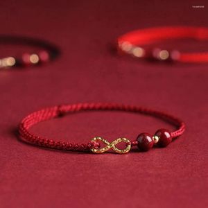 Charm Bracelets Natural Cinnabar Handmade Woven Infinity Symbol Lucky Red String For Protection Buddha Bangle Jewelry