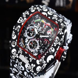 2021 Top digite version Skeleton Dial All Richa Fiber Pattern Case Japan Sapphire Mens Watches Rubber Designer Sport Watches265H