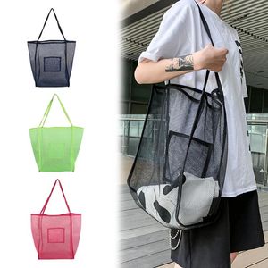 Aufbewahrungstaschen Tasche Einkaufen Transparente Mode One-Shoulder-Mesh-Strand Große Kapazität Hohl Badezimmer Home Toilettenartikel