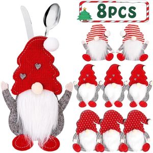 Party Decoration 8/4/1Pcs Christmas Cutlery Holder Knife Fork Pocket Bags Santa Claus Xmas Tableware Cover Home Year Cookware Gift