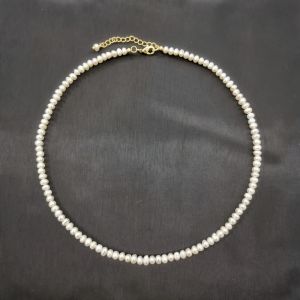 ネックレス4mm白い淡水真珠ネックレス14Kゴールド充填調整可能なチェーンパールビーズの絶妙なチョーカーコリアーペルルPerlas女性