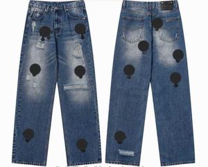 Il nuovo designer di jeans da uomo crea vecchi pantaloni dritti cromati lavati lettere stampe cuori stile lungo viola Chromees D74c TXWR TXWR 78R7