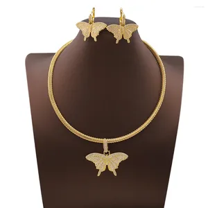 Collana orecchini set gioielli placcati color oro per donna orecchino Dubai forma farfalla pendente elegante stile classico