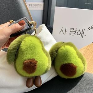 Portachiavi Fluffy Cute Avocado Ornamenti Portachiavi in pelliccia di Rex Borsa da donna Ciondolo Frutta morbida Bambola giocattolo Chiave per auto Anello in metallo Ragazza Gift271R