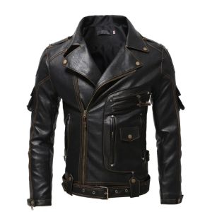 QNPQYX NEW STREET JACKETS FAUX LEATHER VINTAGE GHOST RIDER MOTERCYCLE MULTI-ZIP JACKETS LAPEL PU PARKA FAT SINGER SHOWSELATER MAN COATS