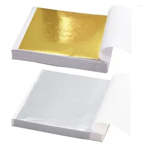 Baking Moulds 100 Sheets Imitation Gold Silver Foil Leaf Paper Home Wall Art Gilding Crafting