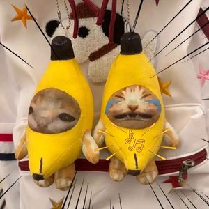 Party Favor Crying Banana Key Chain 2024 Cat Plush Pendant Söt docka med ljudbilspåse roliga barnklasskamratskolor