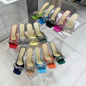 Mach Mach Satin beaded pearl Slippers Mules heels Womens slides High-heeled shoes satin stiletto sandal Slip-On Open Toe Luxury Designers Factory Footwear 9.5cm 35-42