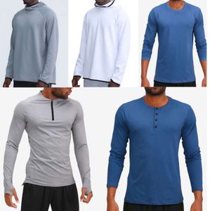 Mens Outfit Hoodies T Shirts Yoga Hoody Tshirt Lulu Sports Raising Hips Wear Elastic Fitness Tights Lululemens Wuejny Designer T-shirt545