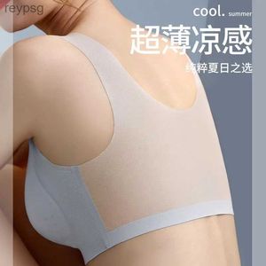 Bras Bras Ultra-Thin Ice Silk Seamless Underwear Female No Steel Ring Big Breasts Show Small Anti-sagging Beauty Back Large Size Bra YQ240203