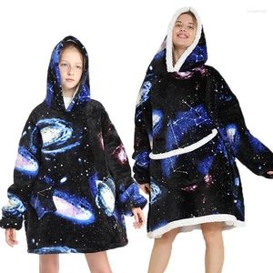 Decken Übergroße tragbare Decke Nordic Winter Sherpa Plüsch Fleece Familie passenden Hoodie Mädchen Sweatshirt Avocado Homewear