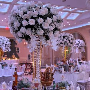 Gold/sliver/white/black/Shiny Gold Metal Flower Tent With acrylic Beads Vases Centerpiece And Flower Stand For Wedding Table Decoration 426