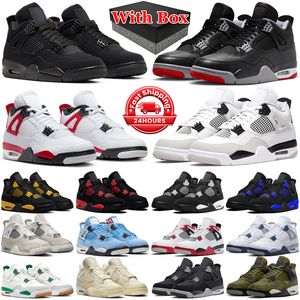 With box 4s jumpman 4 basketball shoes men women Bred Reimagined Military Black Cat University Blue Red Thunder Medium Olive mens trainers sports outdoors sneakers