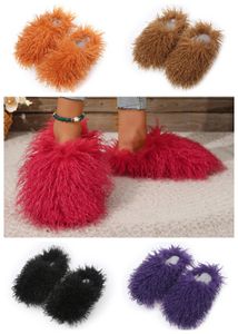 Designer women fur slippers mule women daily Cotton Fabric Straw wear fur shoes white black orange metal chain casual flat shoes Trainers Sneakers