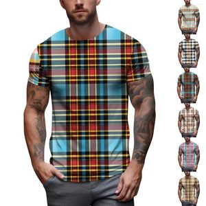 Homens camisetas Impressão 3D e mulheres primavera verão casual manga curta em torno do pescoço listrado grade elementos pulôver camisas de hombre