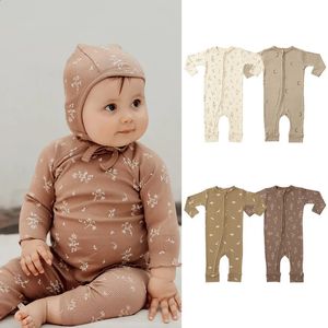 Modna wiosna jesień odzieży dla niemowląt Jumpsuits Zipper Pajama Long Rękaw 0-24m urodzona chłopiec dziewczyna bawełna romper ubrania 240202