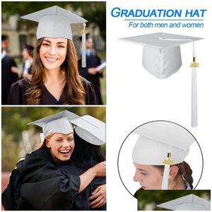 Stingy Brim Hats Graduation Cap With Tassel For Neutral Adt Bachelor Matte Adjustable High School University Ceremony Party Supplies Dhs3I