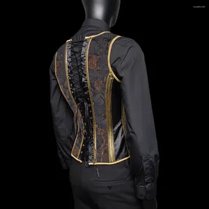 Intimo modellante per il corpo da uomo Addome Corsetto Gilet aderente Gilet vintage fatto a mano dimagrante Lace Up Bones Costume Abiti da festa in scena per matrimoni