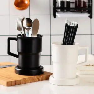 Storage Bottles Ceramic Cutlery Container Kitchen Utensils Tube With Drainer Gadgets Tools Organizer Box Accessories Holder Jar 1 Pcs