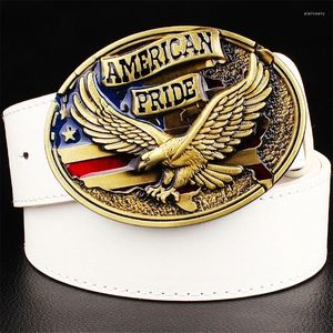 Bälten Great Bald Eagle Emblem American Pride Metal Buckle Fashion Jeans Belt för män Kvinnor