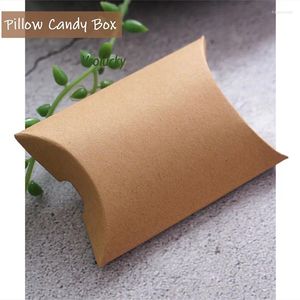 Gift Wrap 50/100pcs Pillow Candy Boxes Kraft Paperboard PVC Gold Stamp Paper Box Packaging Wedding Party Birthday Supply Decoration