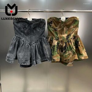 Women's Tanks LUXE&ENVY 2024 Summer Sleeveless Zipper Solid Color Camouflage Loose Casual Street Pleated Tank Tops Women