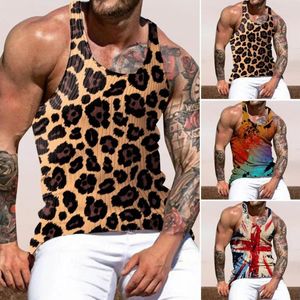 Regatas masculinas tie-dye colete de verão 3d impresso colorido tie-dye estampa de leopardo slim fit o pescoço top para academia fitness