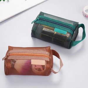 Depolama Çantaları Vintage üç boyutlu kare naylon örgü şeffaf fermuar para çantası torbası anahtar ruj kulaklık organizatör kart çantası