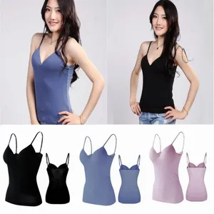 Camisoles & Tanks Women's One-Piece Sleeveless Slim Tank Top With Chest Pad Solid Color Soft Smooth Shockproof Casual Sport Vest Bra