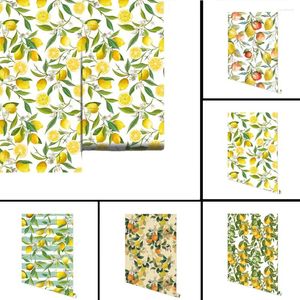 Wallpapers casca e vara fruta padrão papel de parede limão laranja árvore floral armário de cozinha decoração auto-adesivo