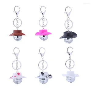 Keychains Creative Cowgirl CowBoy Hat Car Charm Rear View Mirror Hanging Disco Ball Bling Keychain Key Ring Handbag Pendant Decor Gifts