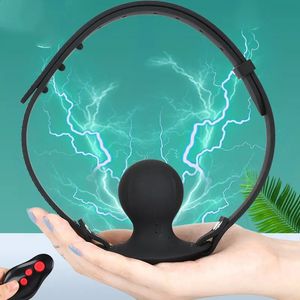 ワイヤレスリモートコントロール電気衝撃オープンマウスギャグボンデージスレーブボールギャグ女性カップルのためのエロティックセックスおもちゃ大人のセックスゲーム240130