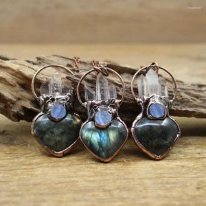 Pingente colares forma de coração labradorite bronze soldado pingentes antigo ponto de cristal de cobre encantos kyanite quartzo jóias qc3317