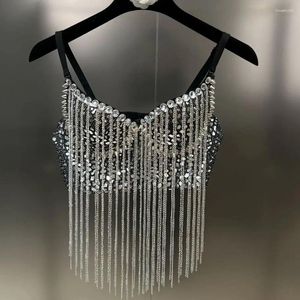 Women's Tanks Sexy Trend Sequin Metal Chain Tassel Sling Shiny Personality Rivet Design Slim Camisole Female 2024 Summer