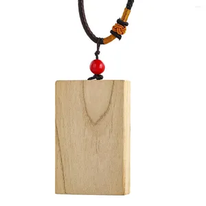 Anhänger Halsketten Natürliche Pfirsich Holz Laser Geometrie Rechteck Leere Zeichen Halskette Maskottchen Amulett Baumeln Halsband Verstellbare Ketten Schmuck