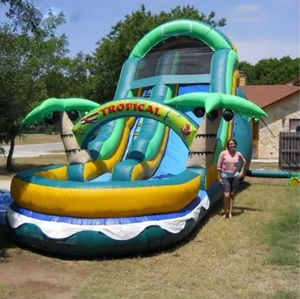 Atacado jogos ao ar livre personalizado adulto/crianças castelos de salto casa de salto comercial corrediça de água inflável com estilo palmeira