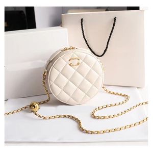 Small Round Cake Bag New Lingge Chain Small Round Bag Fashionable One Shoulder Crossbody Bag Genuine Leather Texture Women's Bag Versatile Phone Bag