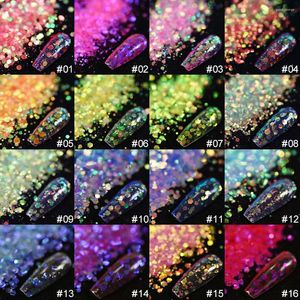 Nail Glitter 16 färger blandade hexagon glänsande chunky 50grammar sjöjungfru färgglada konstsekvenser flingor holografiska CRA