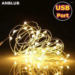 Strings 5M 10M USB Powered LED String Lights Silver Wire Fairy Garland Year Decor Wedding Christmas Decoration For Home Room