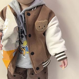 Детская куртка, весенне-осенняя бейсбольная форма для мальчиков и девочек, повседневная одежда для малышей с милым медведем и вышивкой 240122