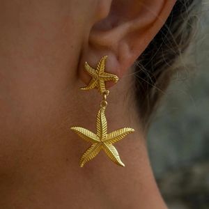 Brincos de argola uworld aço inoxidável distinto gota dupla estrela do mar à prova d18 água 18k pvd chapeado quintessencial sensação de verão feminino