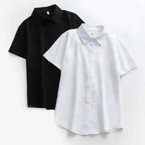 Women's Blouses Women Clothing White Shirt Summer Short Sleeve Office Ladies Black Button Up Tops Loose Solid Casual Blouse Large Size S-5XL