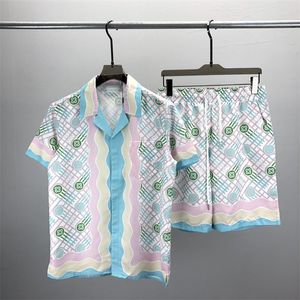 2 صيف أزياء رجالي المسارات السراويل شاطئ هاواي مجموعة القمصان المصممة طباعة قميص الترفيه رجل رفيع