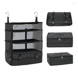 Storage Bags 3-Shelf Portable Bag Mesh Travel Shelves Suitcase Packing Cube Collapsible Hanging Closet Luggage Organizer