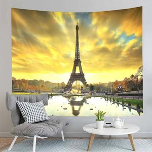 Tapisserier Eiffeltornet Tapestry vatten reflektion fransk arkitektur vardagsrum sovrum sovsal dekor bakgrund trasa
